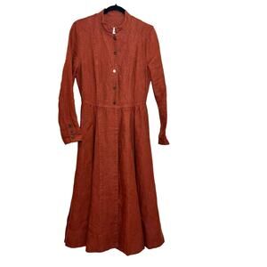 Son de Flor Victorian Heavyweight Twill Linen Coat with Mandarin Collar Rust XS